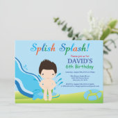 Birthday Invitation Boy Water Slide Pool Kaart (Staand voorkant)