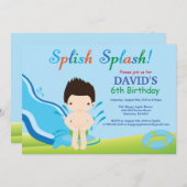 Birthday Invitation Boy Water Slide Pool Kaart (Voorkant / Achterkant)