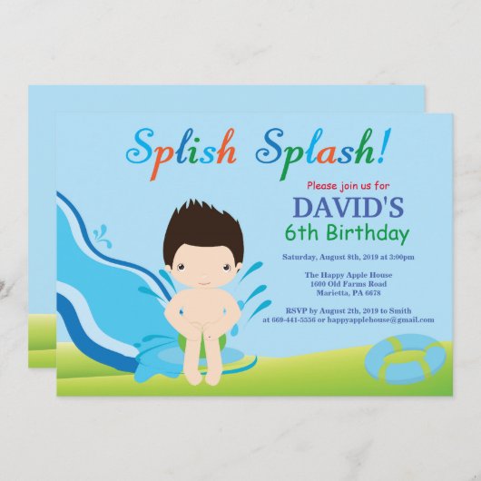 Birthday Invitation Boy Water Slide Pool Kaart (Voorkant / Achterkant)