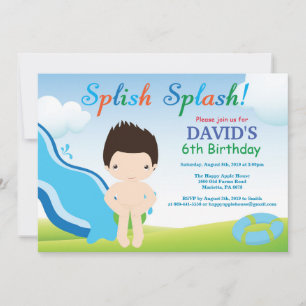 Birthday Invitation Boy Water Slide Pool Kaart