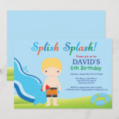 Birthday Invitation Boy Water Slide Pool Kaart (Voorkant / Achterkant)
