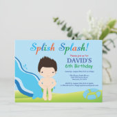 Birthday Invitation Boy Water Slide Pool Kaart (Staand voorkant)