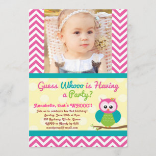 Birthday Invitation Bright Chevron Owl (foto) Kaart