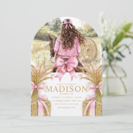 Birthday Invitation Brunette Girl Riding Horse Kaart