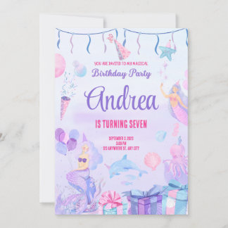 Birthday invitation card. Mermaid for Girls.Custom Kaart