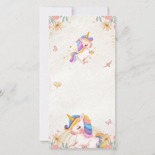 Birthday invitation card. Unicorn for Girls (Achterkant)