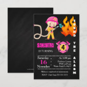 Birthday Invitation Cute Pink Firefighter Kaart (Voorkant / Achterkant)