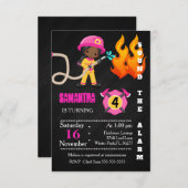 Birthday Invitation Cute Pink Firefighter Kaart (Voorkant / Achterkant)