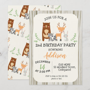 Birthday Invitation Cute Woodland Animals Kaart