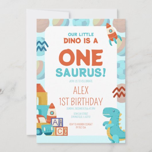 Birthday Invitation – Dino Roar Theme Kaart (Voorkant)