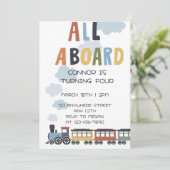 Birthday Invitation Editable Template Modern Train Kaart (Staand voorkant)