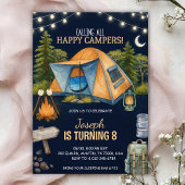 Birthday invitation featuring a camping theme kaart