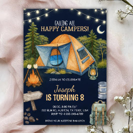 Birthday invitation featuring a camping theme kaart