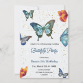 Birthday invitation featuring colorful butterflies kaart (Voorkant)