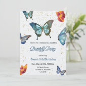 Birthday invitation featuring colorful butterflies kaart (Staand voorkant)