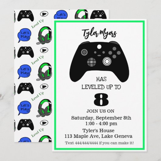 Birthday Invitation for Gamer Kaart (Voorkant / Achterkant)