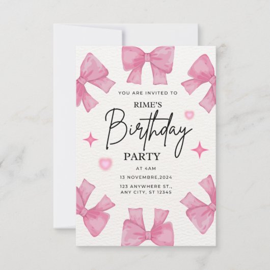 Birthday invitation for girls RSVP kaartje (Voorkant)