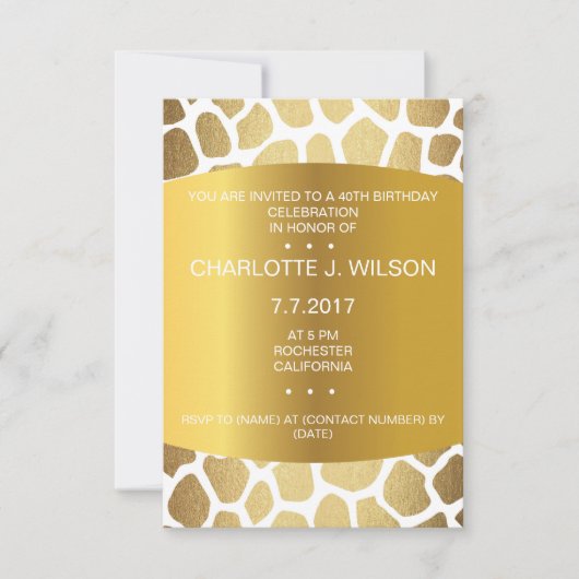 Birthday Invitation Golden Giraffe Skin Vip Kaart (Voorkant)