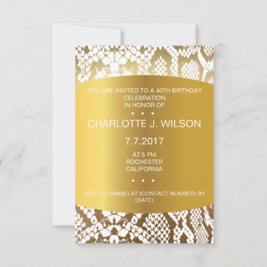 Birthday Invitation Golden Python Skin Vip Kaart (Voorkant)