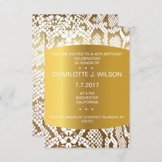 Birthday Invitation Golden Python Skin Vip Kaart (Voorkant / Achterkant)