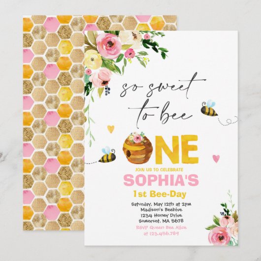 Birthday Invitation Honey Bee Birthday Party Kaart (Voorkant / Achterkant)