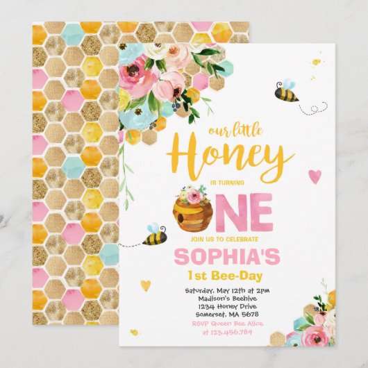 Birthday Invitation Honey Bee Birthday Party Kaart (Voorkant / Achterkant)
