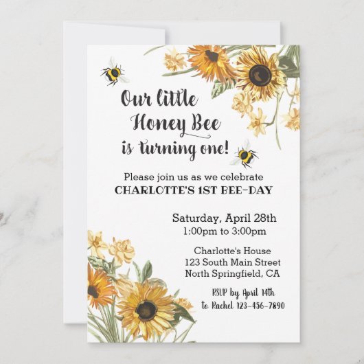 Birthday Invitation Honey Bee Kaart (Voorkant)