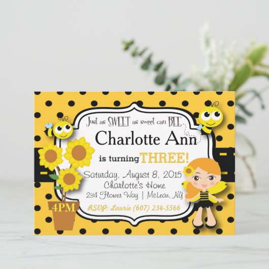 Birthday Invitation Honey Bee Kaart (Staand voorkant)