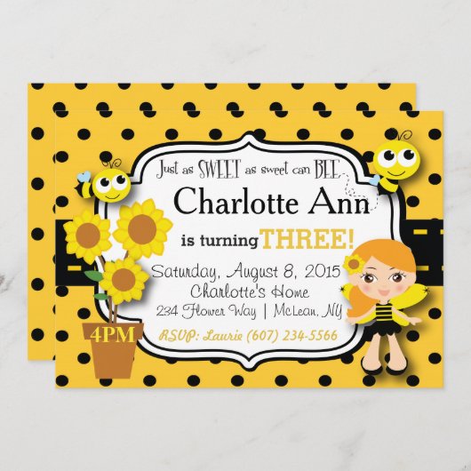 Birthday Invitation Honey Bee Kaart (Voorkant / Achterkant)