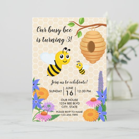 Birthday Invitation Honey Bee Kaart (Staand voorkant)