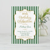 Birthday Invitation Hunter Green Gold Adult Kaart (Staand voorkant)