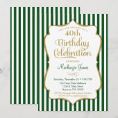 Birthday Invitation Hunter Green Gold Adult Kaart (Voorkant / Achterkant)