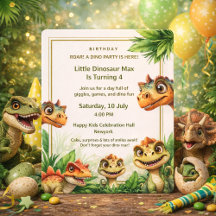 Birthday Invitation Kids Party Dinasaur Watercolor
