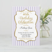 Birthday Invitation Lavender Lila Gold Adult Teen Kaart (Staand voorkant)