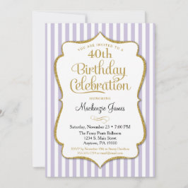 Birthday Invitation Lavender Lila Gold Adult Teen Kaart