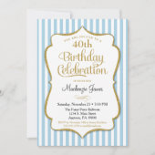 Birthday Invitation Light Blue Gold Adult Teen Kaart (Voorkant)