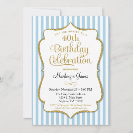 Birthday Invitation Light Blue Gold Adult Teen Kaart