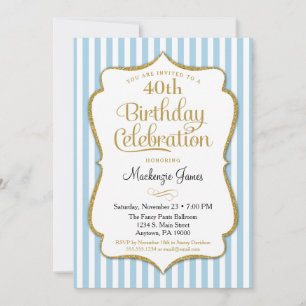 Birthday Invitation Light Blue Gold Adult Teen Kaart
