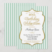 Birthday Invitation Munt Green Gold Adult Teen Kaart (Voorkant / Achterkant)