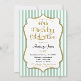 Birthday Invitation Munt Green Gold Adult Teen Kaart