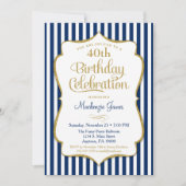 Birthday Invitation Navy Blue Gold Adult Kaart (Voorkant)
