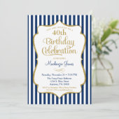 Birthday Invitation Navy Blue Gold Adult Kaart (Staand voorkant)
