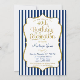 Birthday Invitation Navy Blue Gold Adult Kaart
