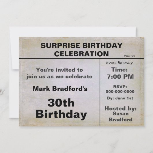 Birthday Invitation NEWS Journal-Insert Photo/AGE Kaart (Achterkant)