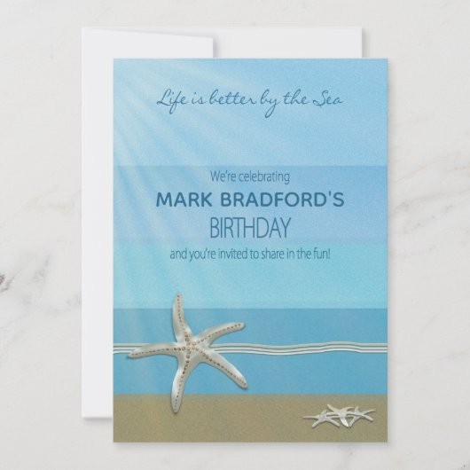 Birthday Invitation, Ocean Theme, Starfish, Name Kaart (Voorkant)