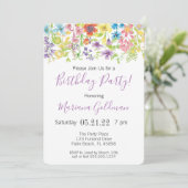 Birthday Invitation Paarse Wildflower Party Kaart (Staand voorkant)