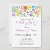 Birthday Invitation Paarse Wildflower Party Kaart (Voorkant)