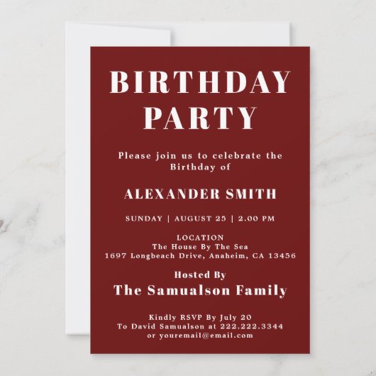 Birthday Invitation Red and White Kaart (Achterkant)