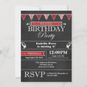 Birthday Invitation Red Black Chalkboard Kaart (Voorkant)