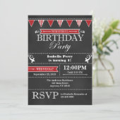 Birthday Invitation Red Black Chalkboard Kaart (Staand voorkant)